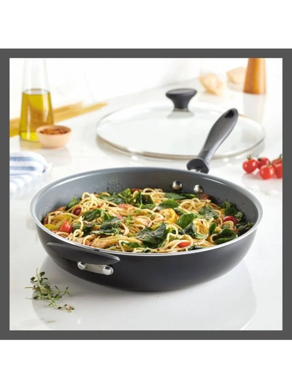 Farberware - Aluminum Ceramic Deep Skillet Cookware Black/Gray